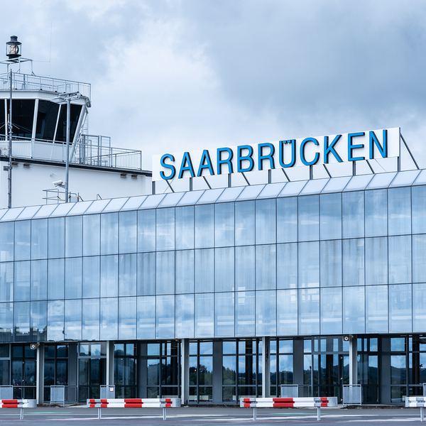 Industrial photography Saarland: terminal and tower at Saarbrücken Airport